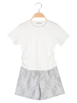 Miss Image Completo 2 pezzi da bambina con t-shirt e shorts ricamati - bianco