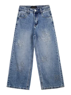 Miss Image Jeans da bambina wide leg con strass - blu