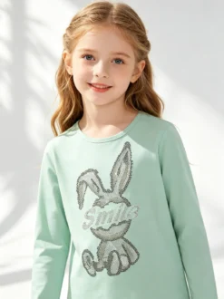 Miss Image T-shirt da bambina a maniche lunghe con strass - acqua marina