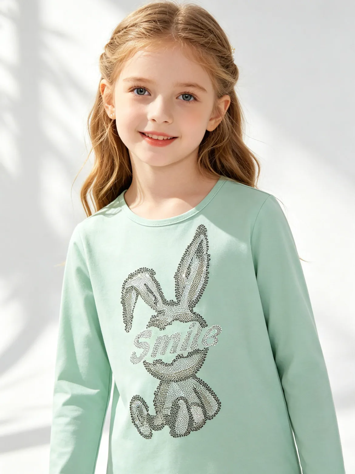 Miss Image T-shirt da bambina a maniche lunghe con strass - acqua marina