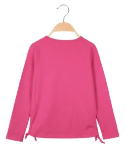 Miss Image T-shirt da ragazza a maniche lunghe con arricciature e stampa - fuxia