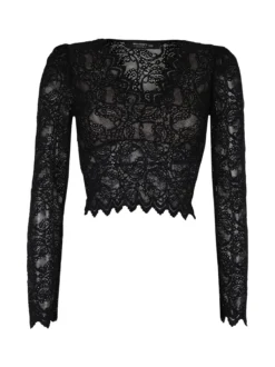 Miss Kimery Top donna in pizzo a maniche lunghe con scollo a V