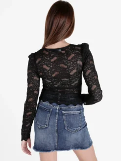 Miss Kimery Top donna in pizzo a maniche lunghe con scollo a V
