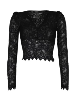 Miss Kimery Top donna in pizzo a maniche lunghe con scollo a V