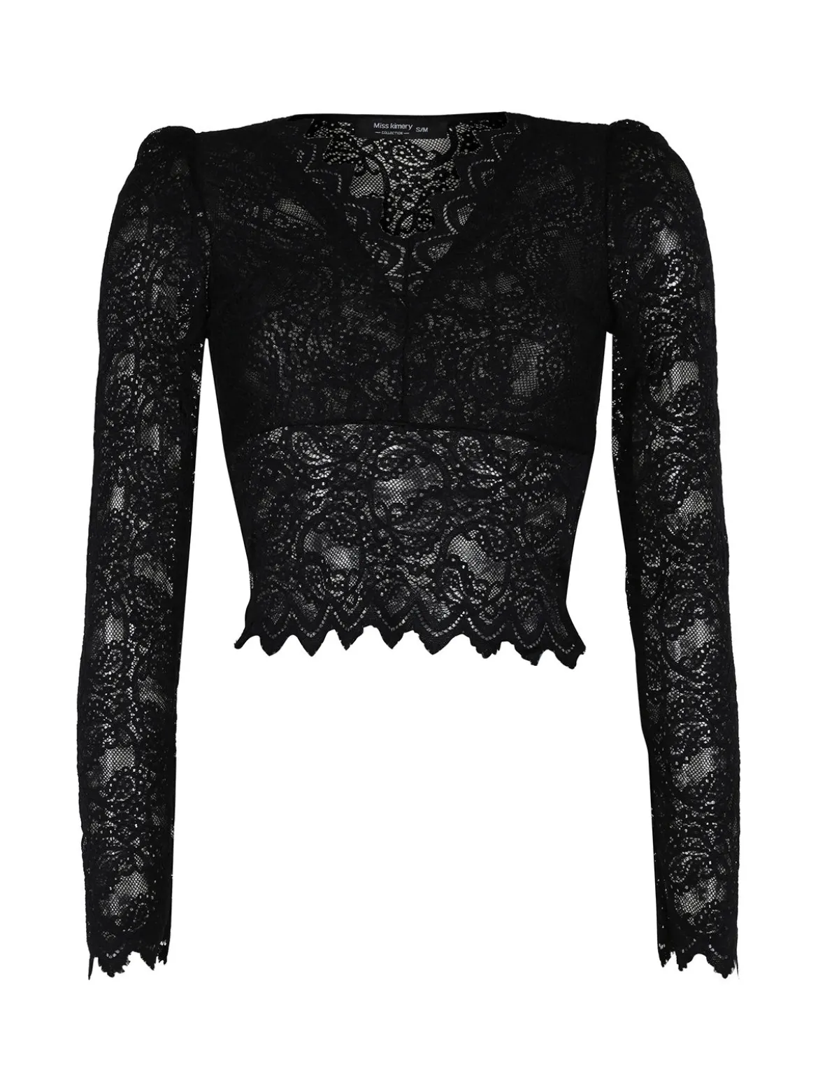 Miss Kimery Top donna in pizzo a maniche lunghe con scollo a V