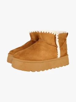 M.N.G. Collection Stivaletti donna scamosciati con platform e fodera in ecopelliccia - cammello