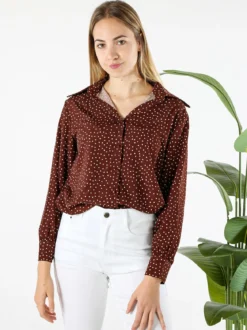 Monique Camicia donna a maniche lunghe con stampa a pois - marrone