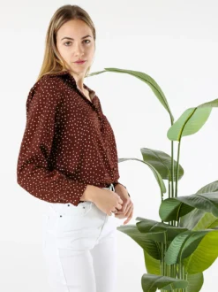 Monique Camicia donna a maniche lunghe con stampa a pois - marrone
