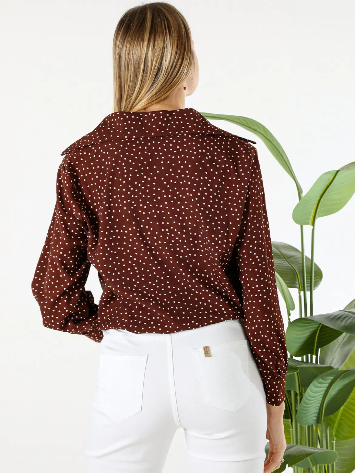 Monique Camicia donna a maniche lunghe con stampa a pois - marrone