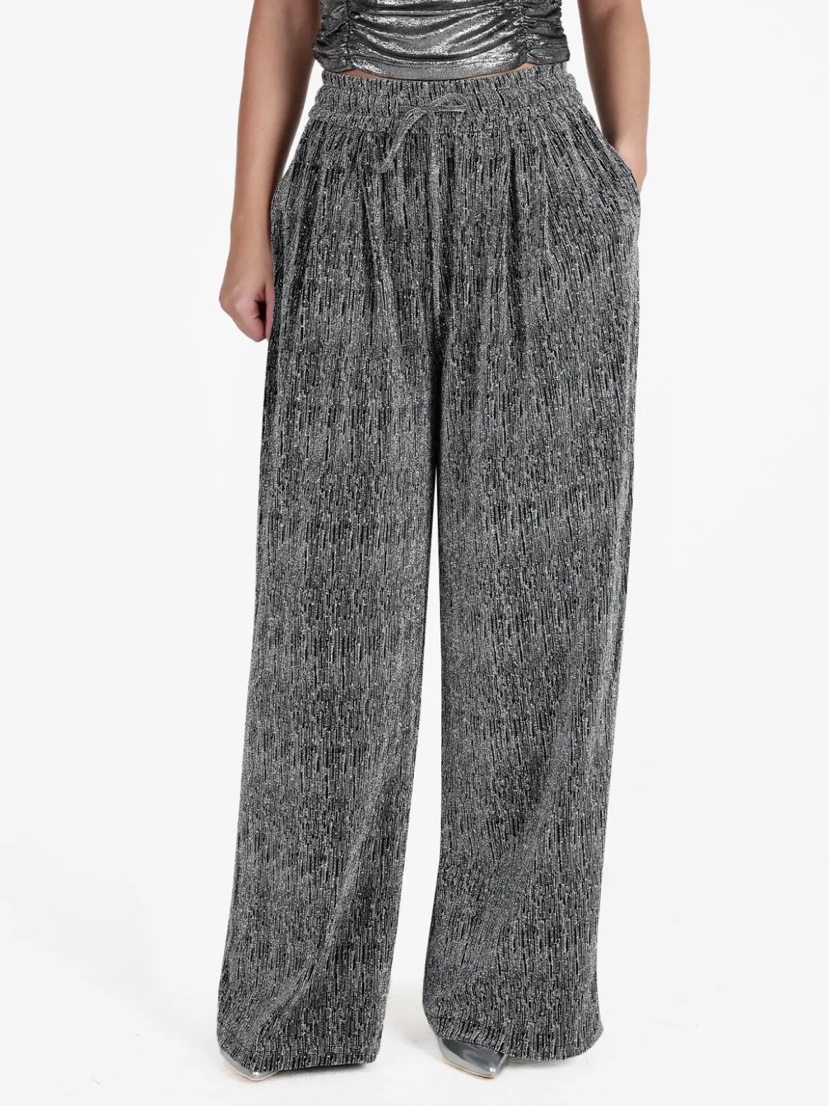 Monique Pantaloni eleganti da donna a gamba larga con strass