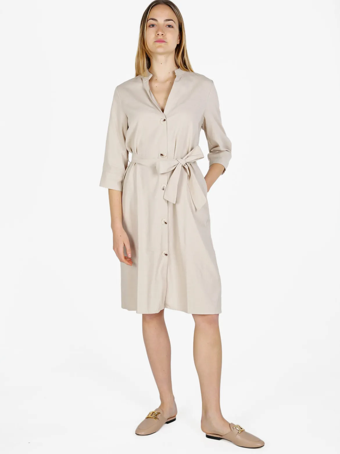 Monte Cervino Abito a camicia da donna in misto lino con maniche a 3/4