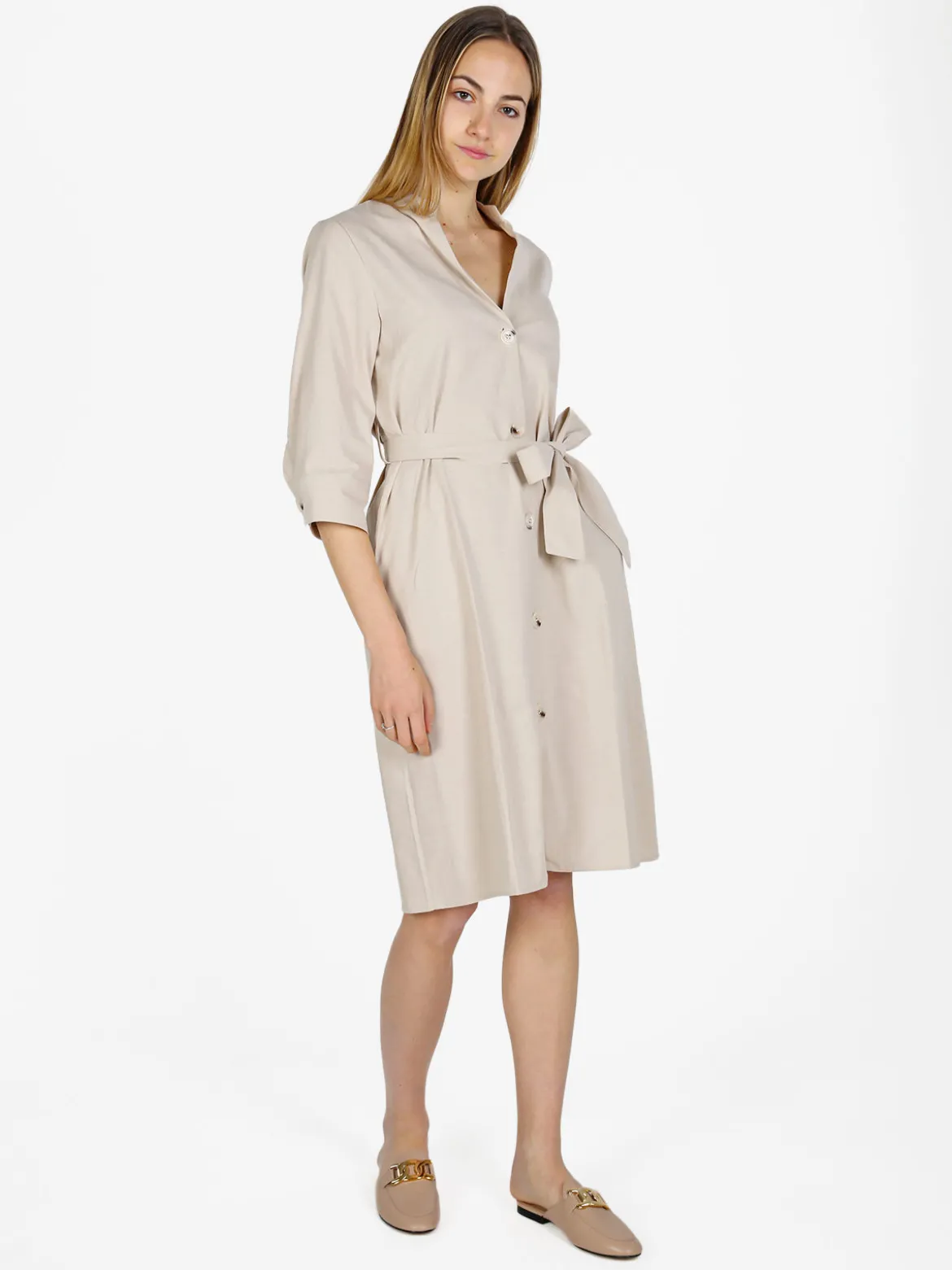 Monte Cervino Abito a camicia da donna in misto lino con maniche a 3/4