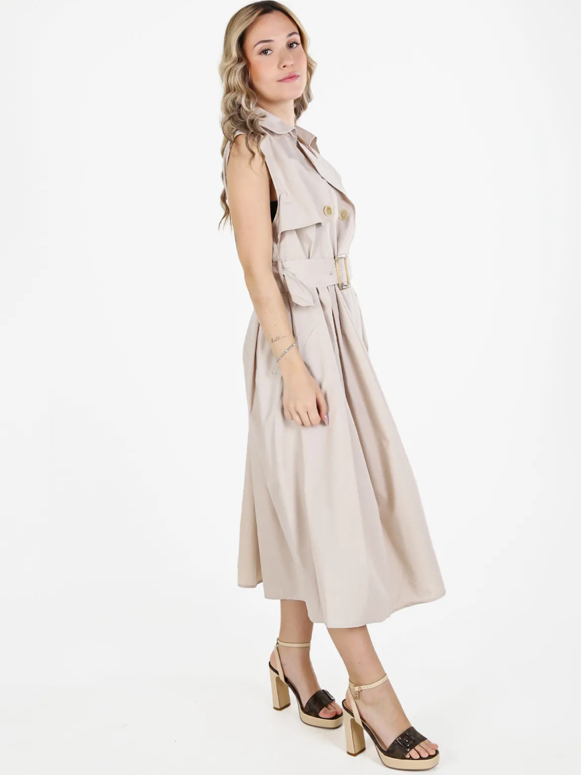 Monte Cervino Abito da donna smanicato stile trench in misto cotone