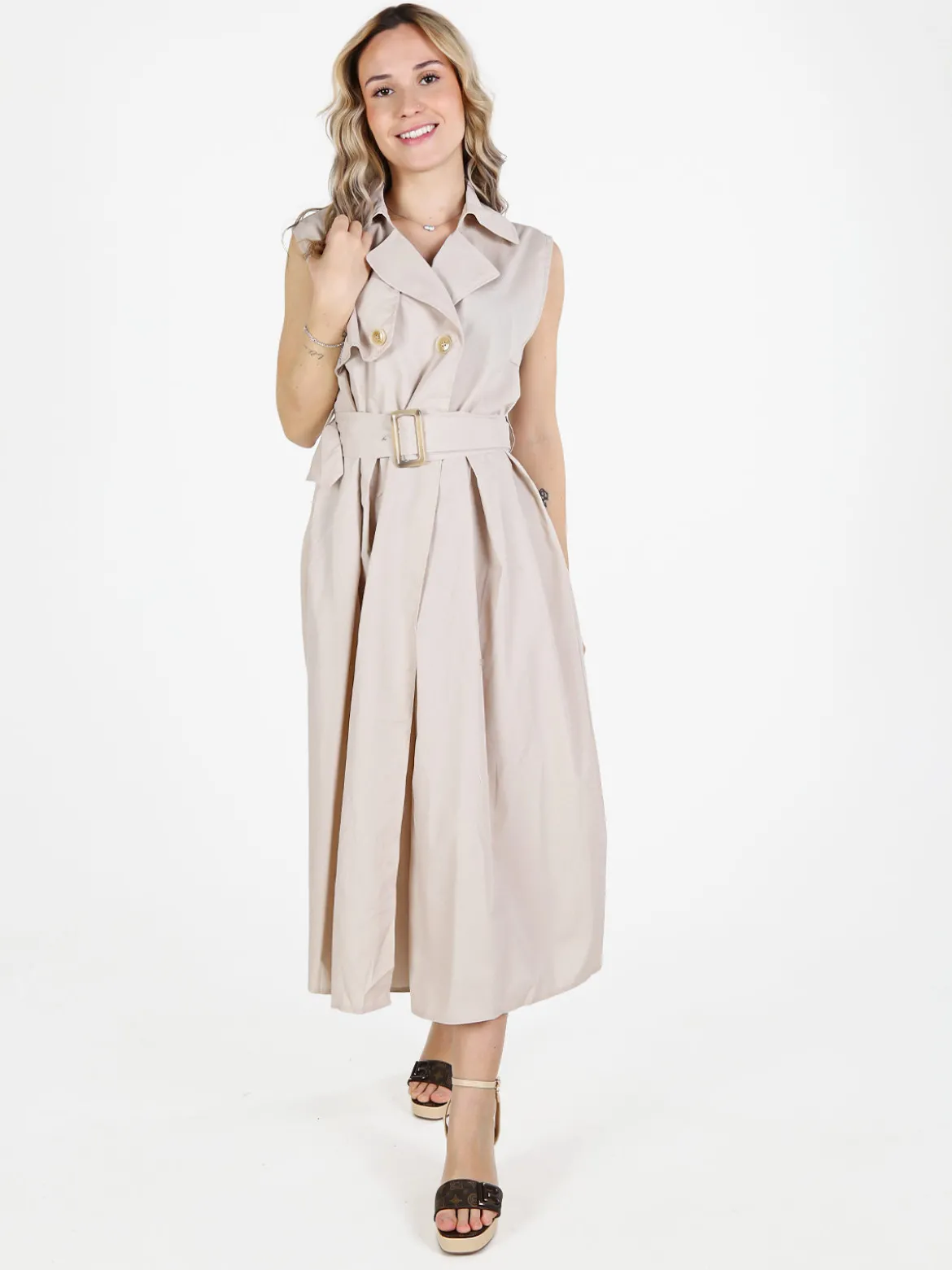 Monte Cervino Abito da donna smanicato stile trench in misto cotone