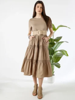 Monte Cervino Abito donna in cotone a maniche corte - khaki