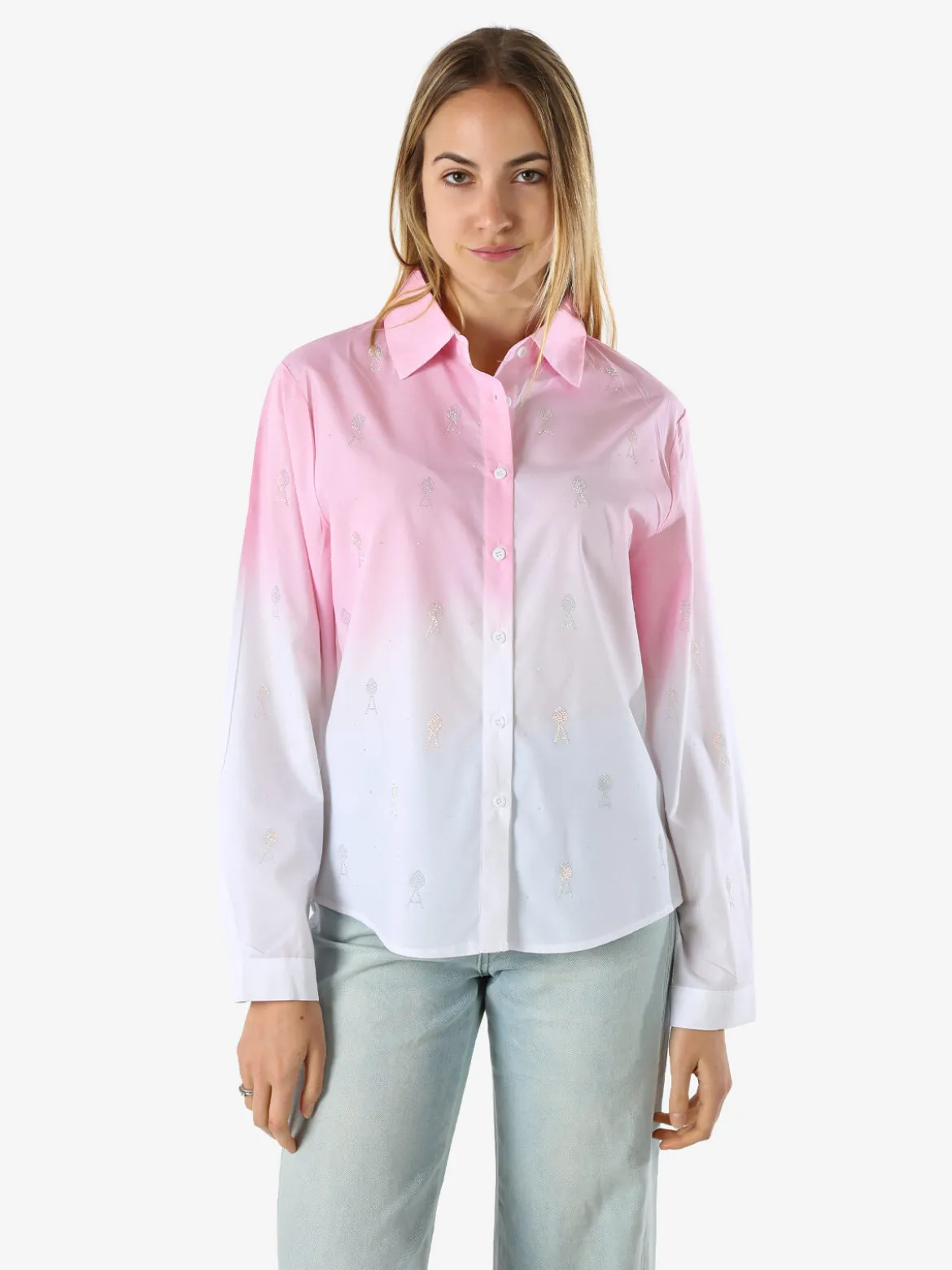 Monte Cervino Camicia donna a maniche lunghe sfumata con strass - rosa
