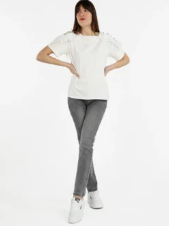 Monte Cervino T-shirt donna con ricami in macramè e bottoni decorati
