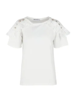 Monte Cervino T-shirt donna con ricami in macramè e bottoni decorati