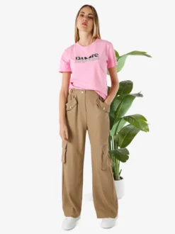 Monte Cervino T-shirt donna in cotone con stampa e strass - rosa