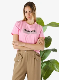 Monte Cervino T-shirt donna in cotone con stampa e strass - rosa