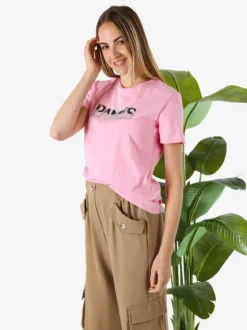 Monte Cervino T-shirt donna in cotone con stampa e strass - rosa