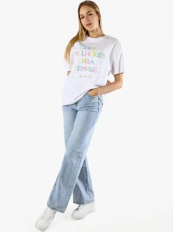 Monte Cervino T-shirt donna oversize con ricami colorati - bianco