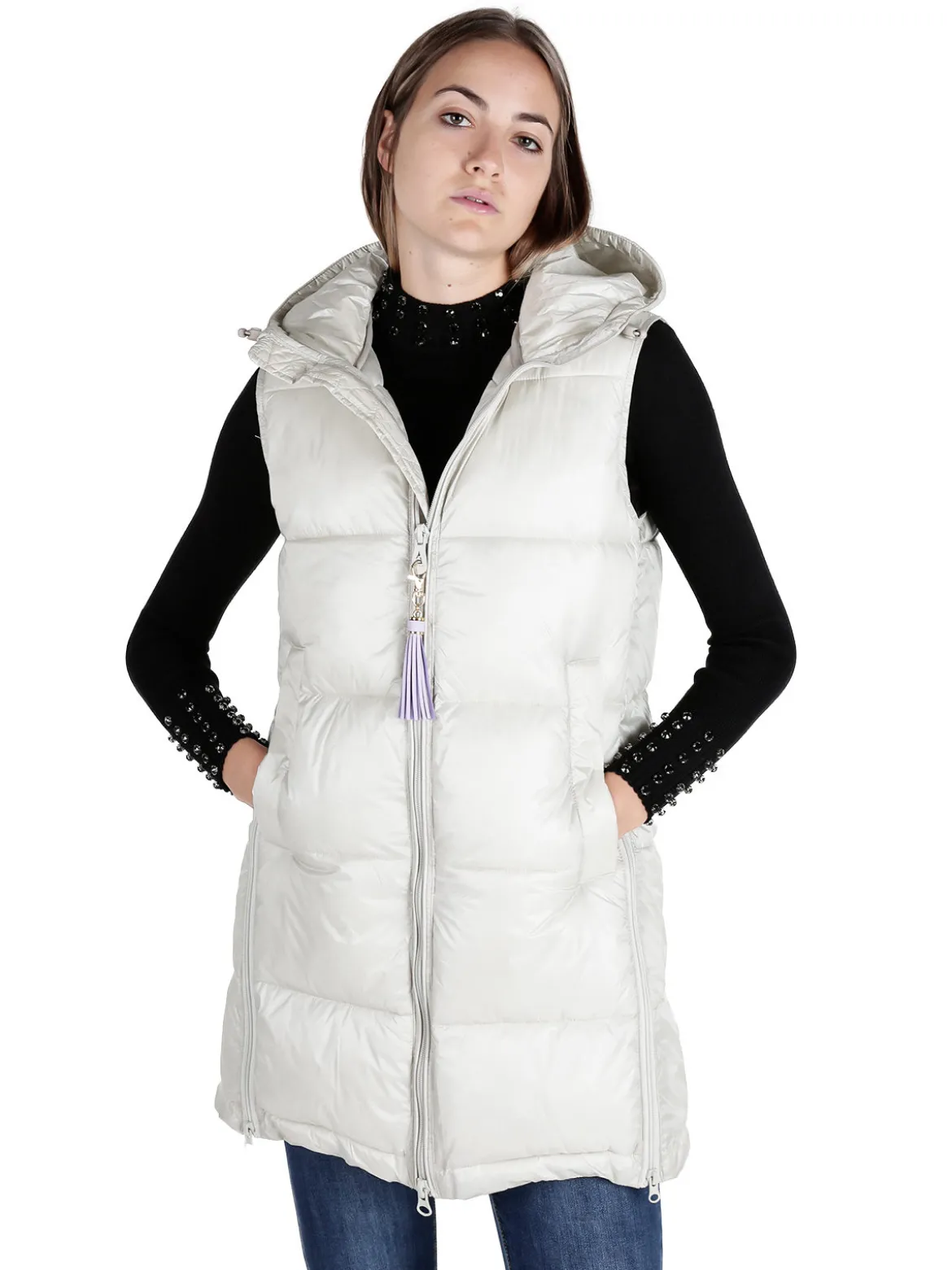 Mont Rose Gilet donna lungo trapuntato con cappuccio