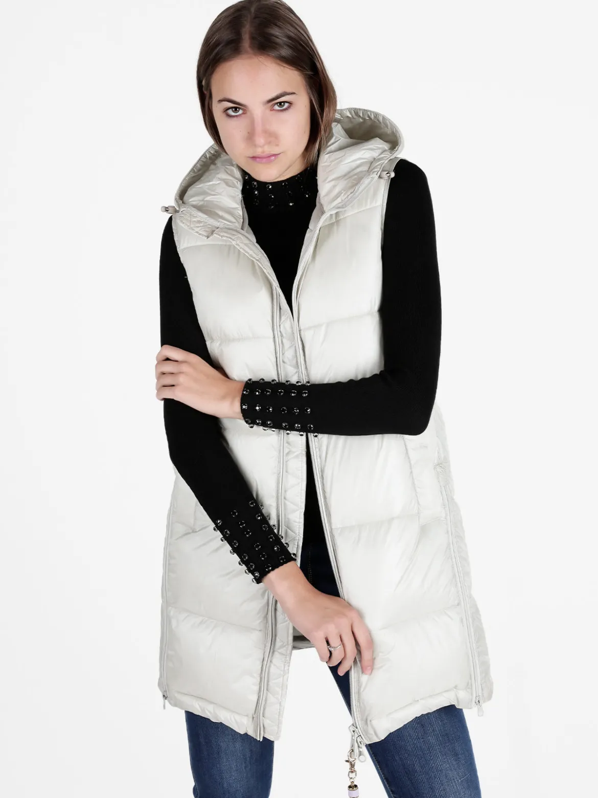 Mont Rose Gilet donna lungo trapuntato con cappuccio