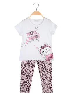 Mouset Completo bambina 2 pezzi con t-shirt e leggings maculati a 3/4