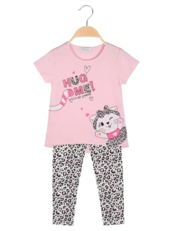 Mouset Completo bambina 2 pezzi con t-shirt e leggings maculati a 3/4