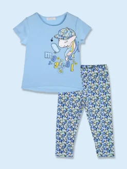 Mouset Completo da bambina con t-shirt e leggings fiorati a 3/4