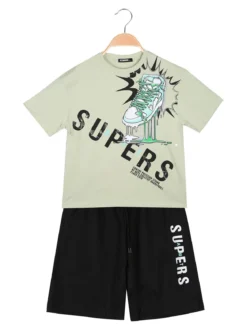 Mr Jek Completo corto da bambino in cotone con t-shirt e bermuda - pistacchio