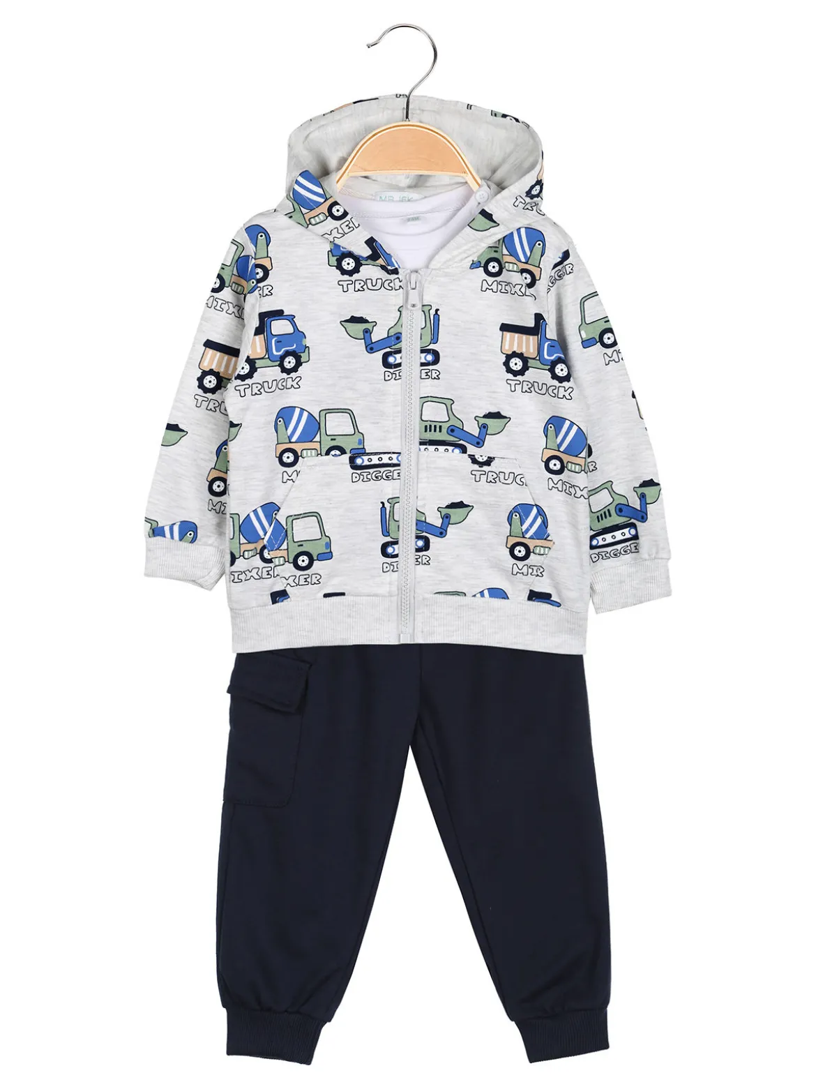 Mr Jek Completo 3 pezzi da neonato con cappuccio e zip - grigio chiaro