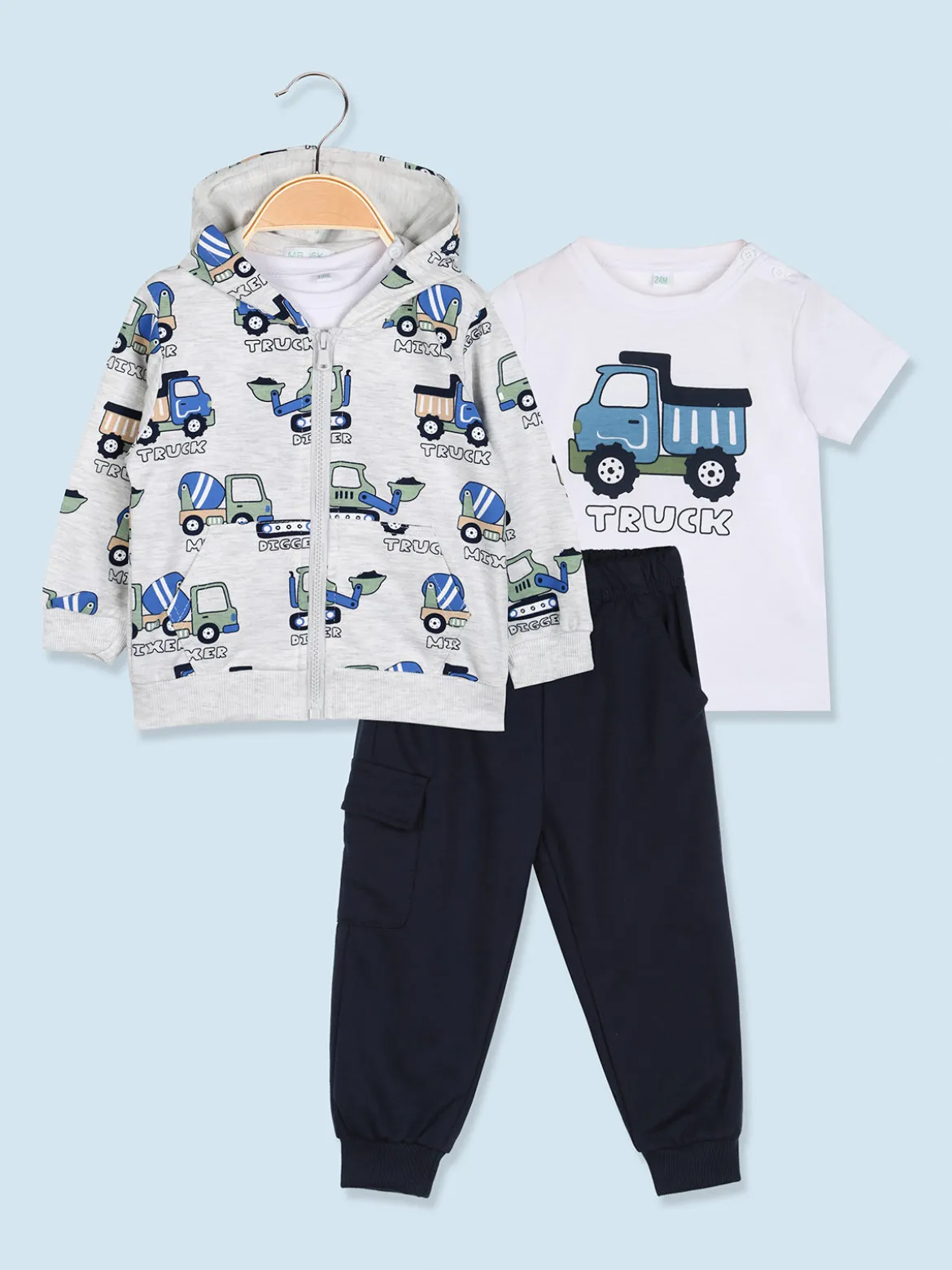 Mr Jek Completo 3 pezzi da neonato con cappuccio e zip - grigio chiaro