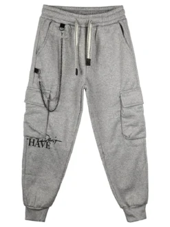 Mr Jek Pantaloni cargo da bambino con coulisse e catena decorativa - grigio