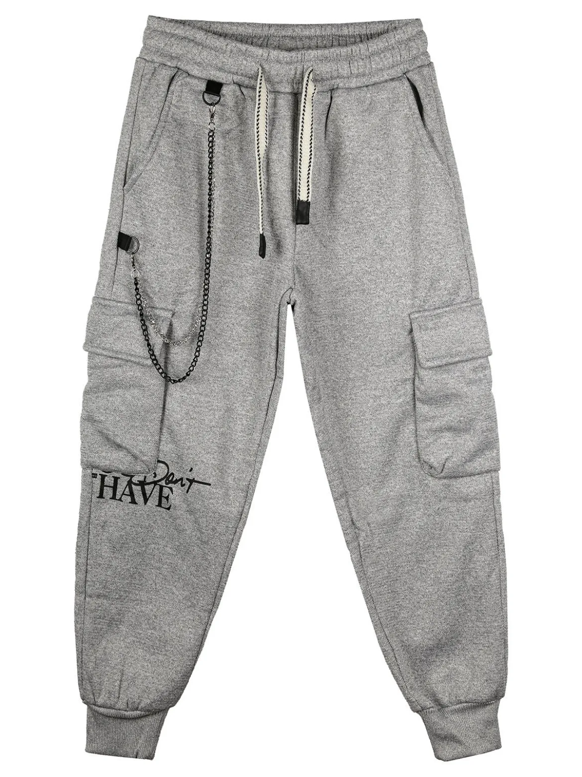 Mr Jek Pantaloni cargo da bambino con coulisse e catena decorativa - grigio