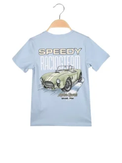 Mr Jek T-shirt da bambino in cotone con stampa disegno davanti e dietro - azzurro