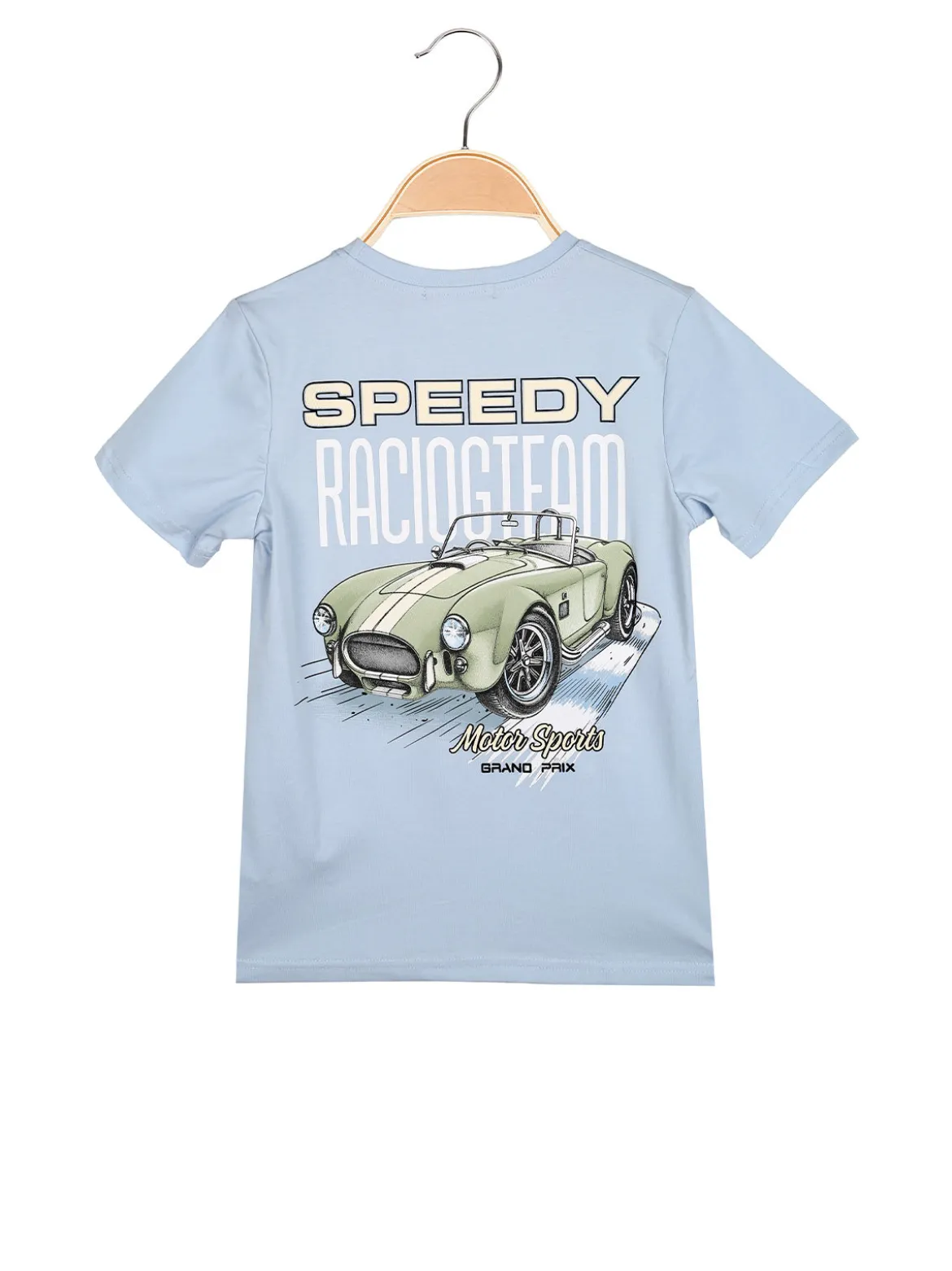 Mr Jek T-shirt da bambino in cotone con stampa disegno davanti e dietro - azzurro