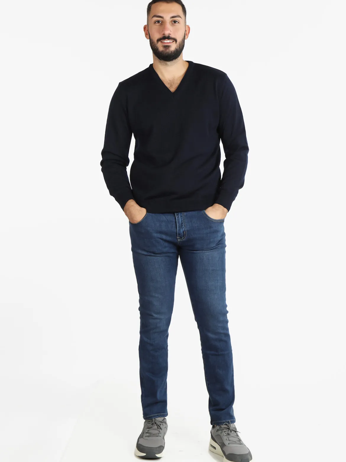 Mv Pullover da uomo misto lana con scollo a V