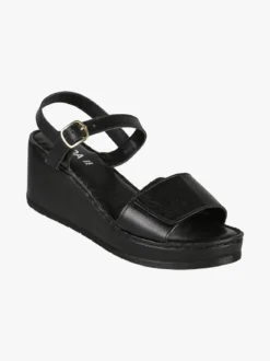 Nakoa Sandali donna in pelle con zeppa e plateau
