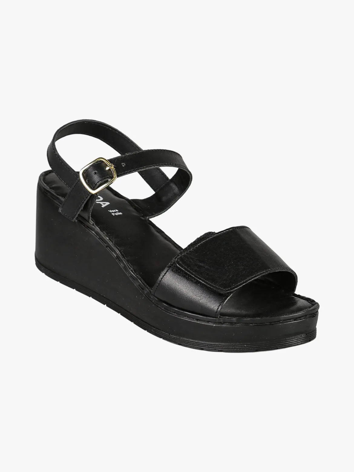 Nakoa Sandali donna in pelle con zeppa e plateau