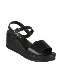 Nakoa Sandali donna in pelle con zeppa e plateau