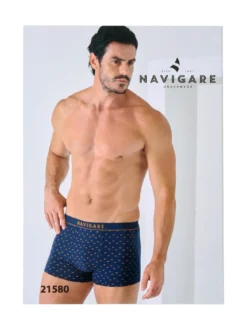 Navigare Boxer da uomo in cotone con stampe - blu scuro