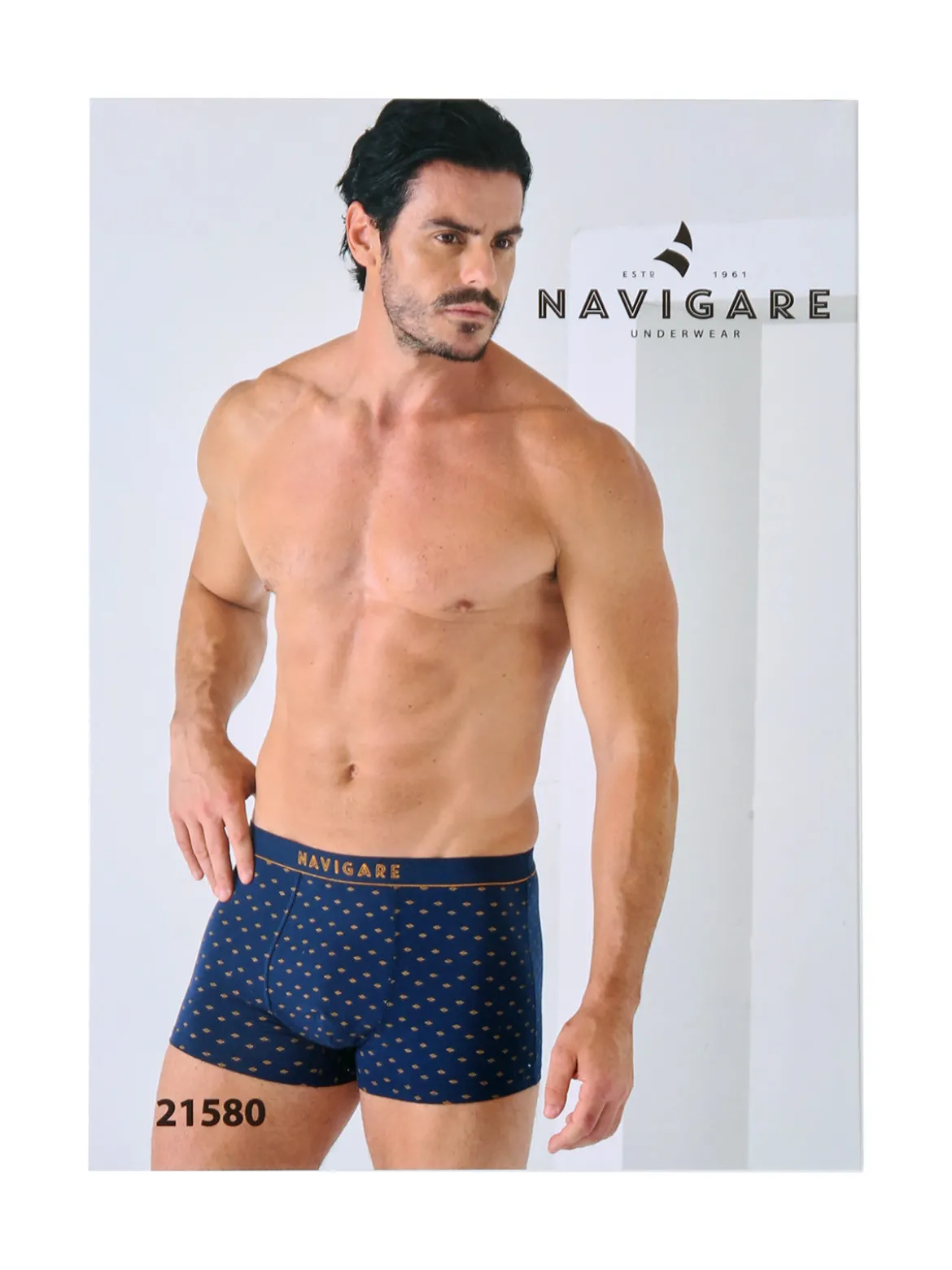 Navigare Boxer da uomo in cotone con stampe - blu scuro