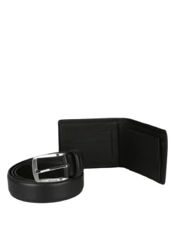 Navigare Confezione regalo da uomo con cintura e portafoglio in pelle - nero