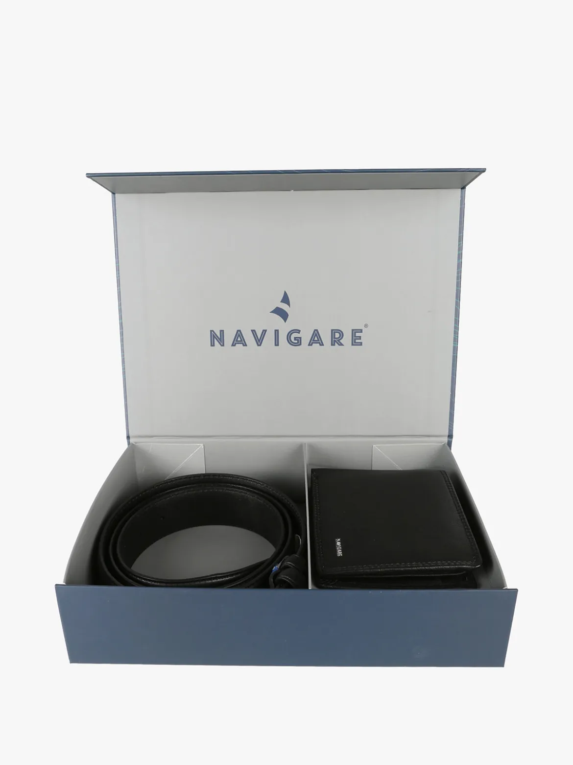 Navigare Confezione regalo da uomo con cintura e portafoglio in pelle - nero
