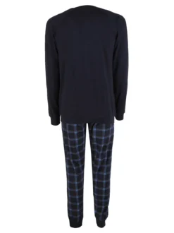 Navigare Pigiama lungo da uomo in cotone interlock - blu scuro