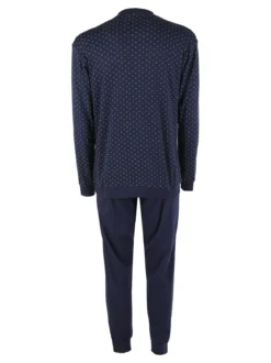 Navigare Pigiama lungo da uomo in cotone interlock con stampe - blu scuro