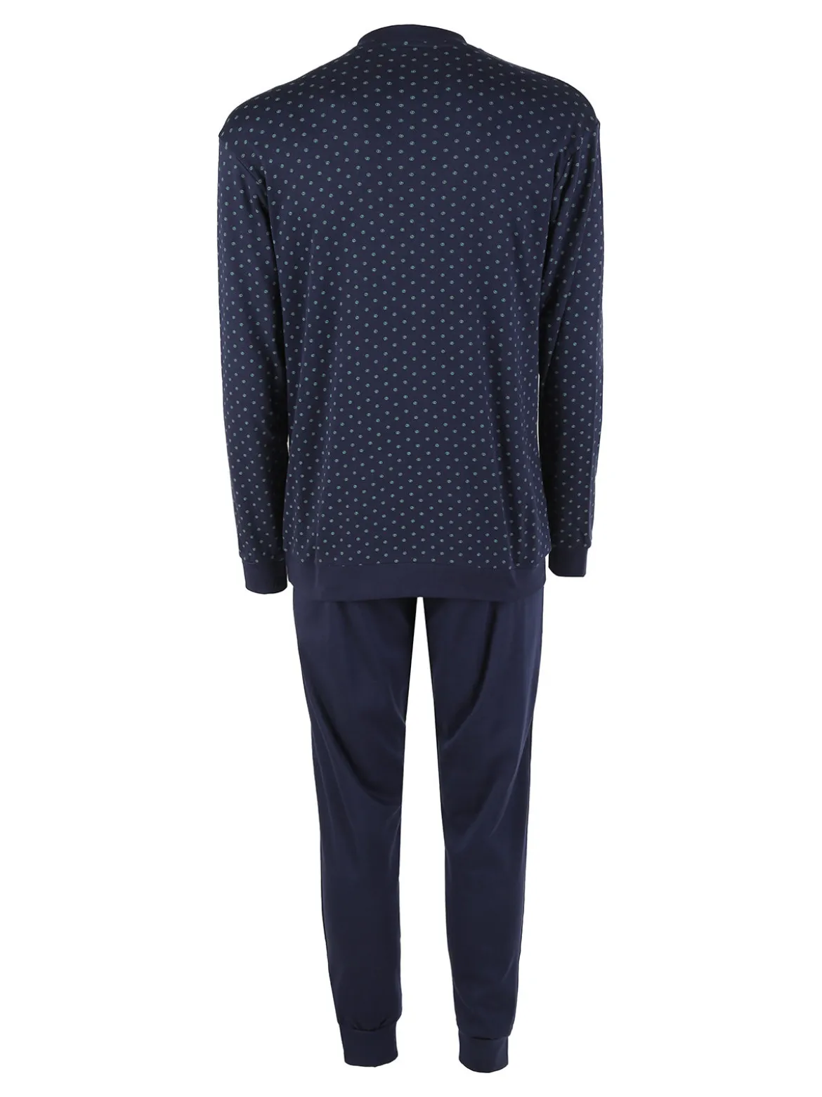 Navigare Pigiama lungo da uomo in cotone interlock con stampe - blu scuro