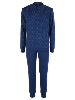 Navigare Pigiama lungo da uomo in cotone interlock con stampe - blu